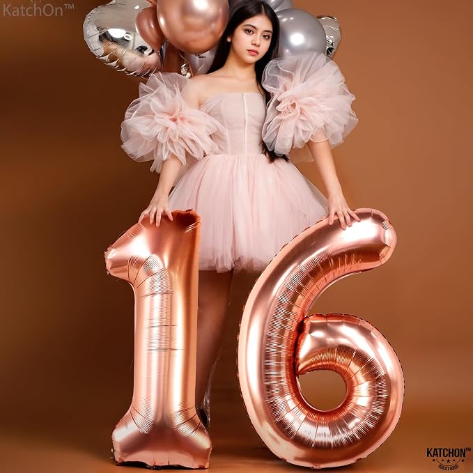 KatchOn Rose Gold 16 Balloon Numbers 40 Inch | Foil Balloon - Image 8