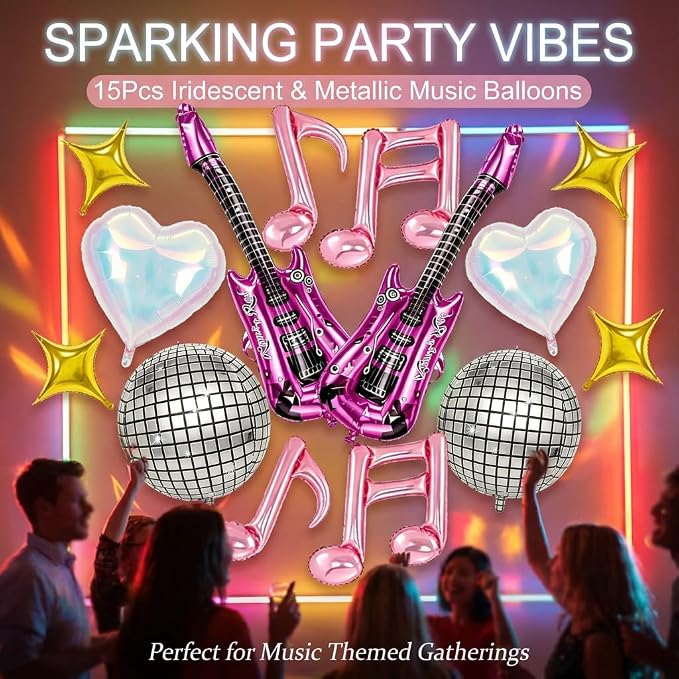 Music Party Decorations, Iridescent Disco Ball Guitar Four-Point Star Foil - Image 6