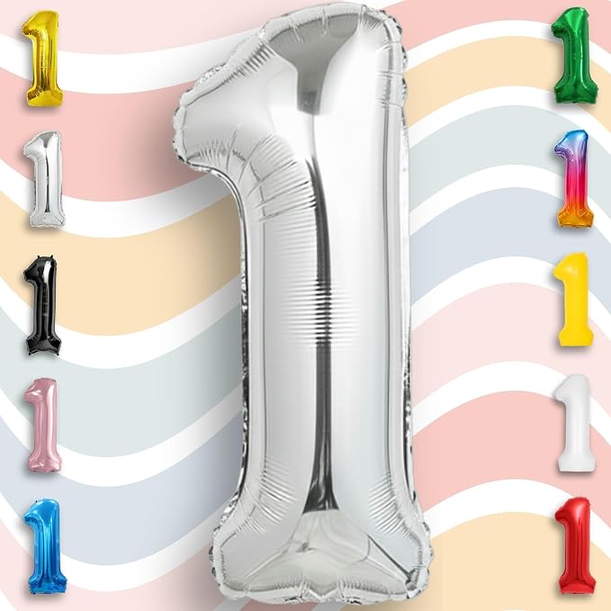 Silver Number Balloon 1 Mylar Foil Balloons 40 inch - Image 4