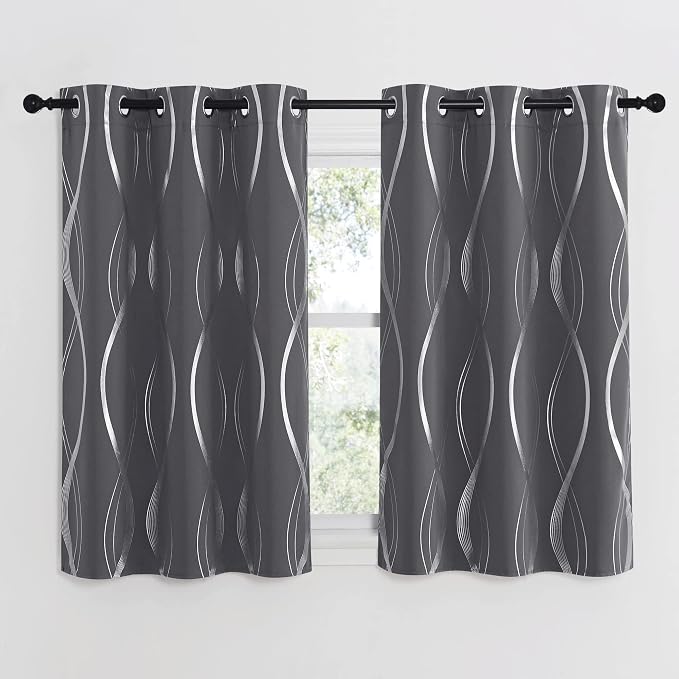 NICETOWN Small Blackout Grey Cafe Curtain Panels, 34 by 45 Inch, Window - Image 2
