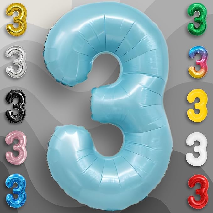 Candy Blue Number Balloon 3 Mylar Foil Balloons 32 inch - Image 5