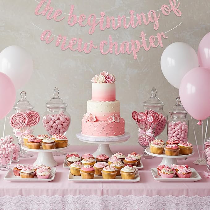 BEISHIDA Dark Pink Pre-Strung Glitter The Beginning of A New Chapter Banner | - Image 6