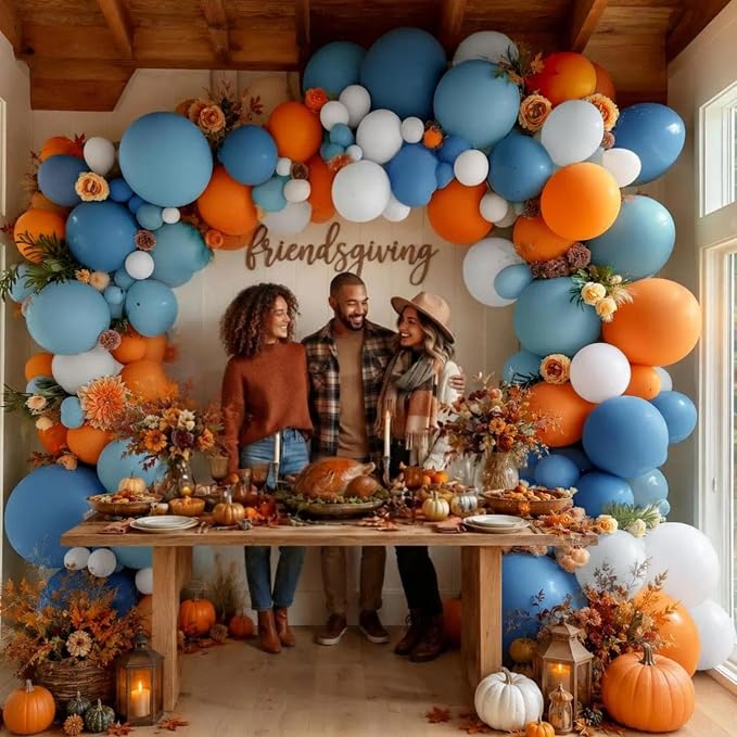 Dusty Blue Orange Fall Balloon Arch Garland Kit 91Pcs Double Stuffed | Burnt - Image 5
