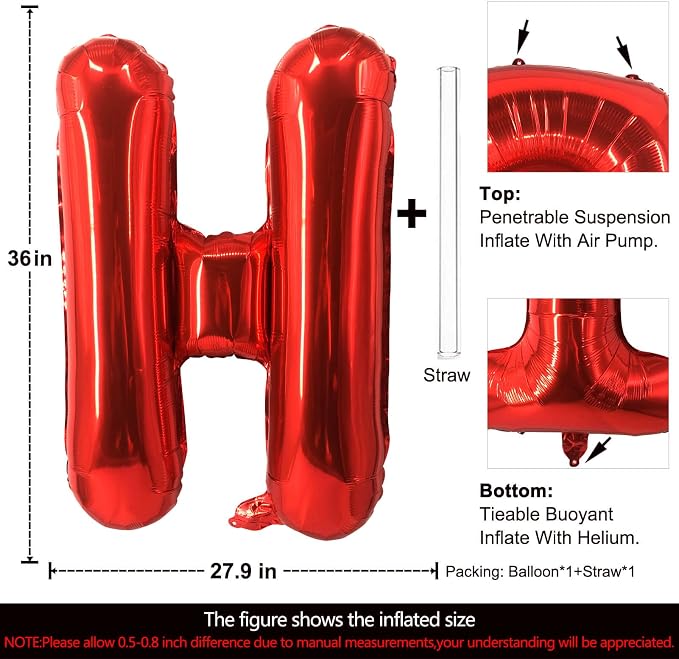Lovoir 40 Inch Large Red Letter H Balloons Big Size Jumbo Mylar Foil Helium - Image 2