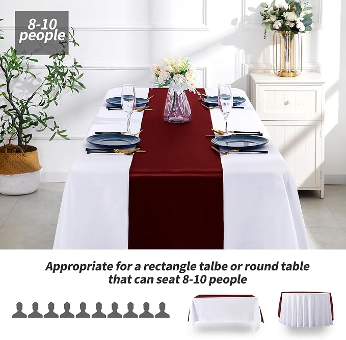 SiinvdaBZX 4 Pcs Burgundy Satin Table Runner 12 x 108 inches Long | Bright - Image 3