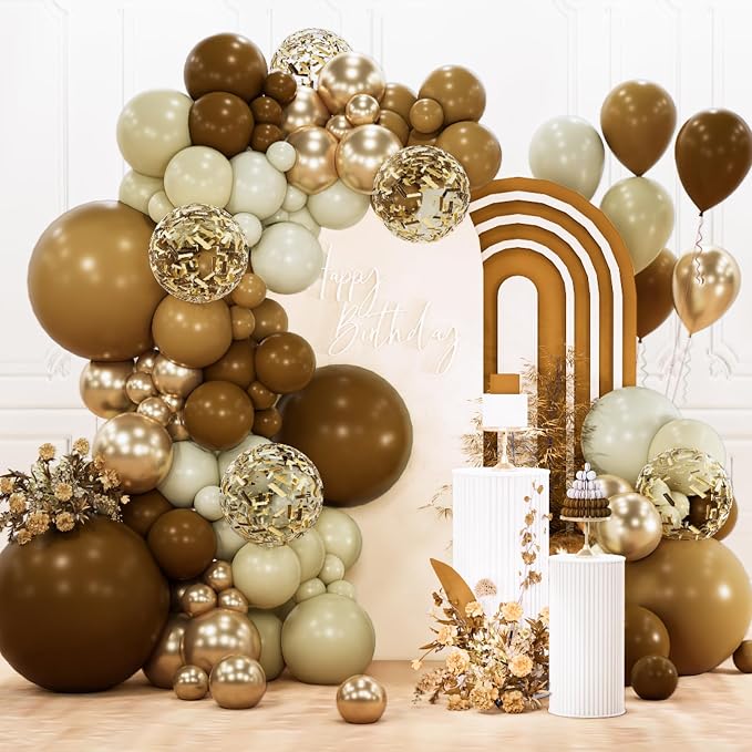 PartyWoo Balloons3309 | Dark Sand Beige Neutral Boho Fall Gold Confetti Balloons by PartyWoo
