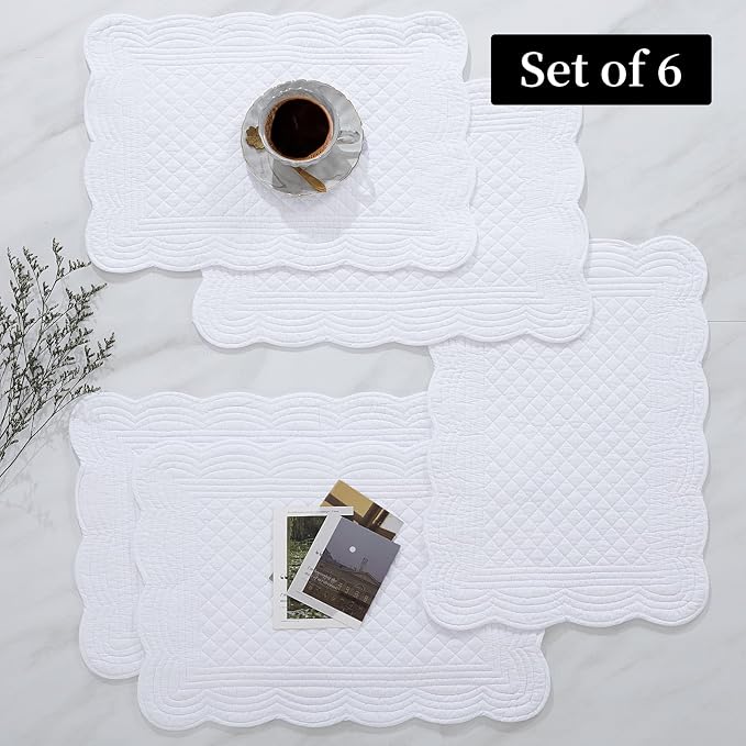 HOMBYS Quilted Placemats Set of 6 Washable-13x18 inches Rectangular Placemats - Image 6