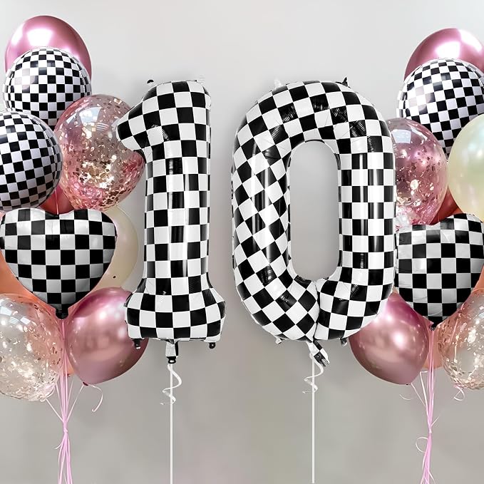 Checkered Number 0 Balloon 40 Inch, Large Foil Black and White Number Balloons - Image 2