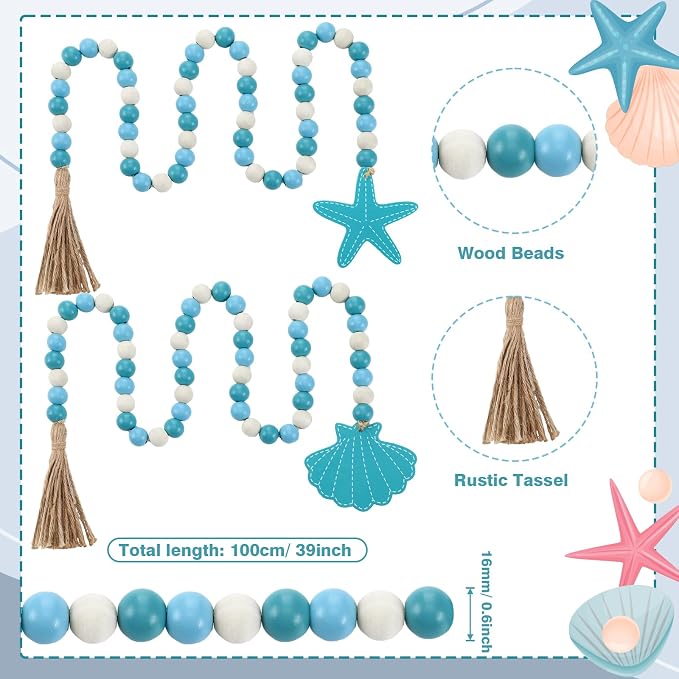 Janinka 2 Pcs Farmhouse Seashell Bead Garland - Image 3