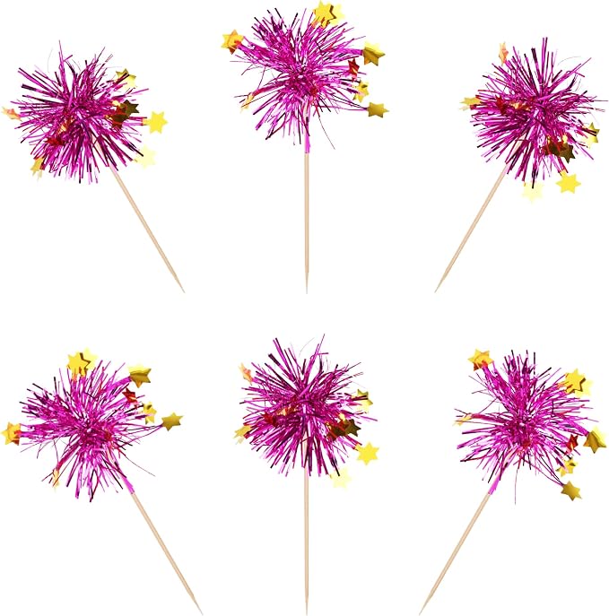 30 PCS Foil Firework Cupcake Toppers Happy Birthday Star Cupcake Picks Sparkle - Image 3