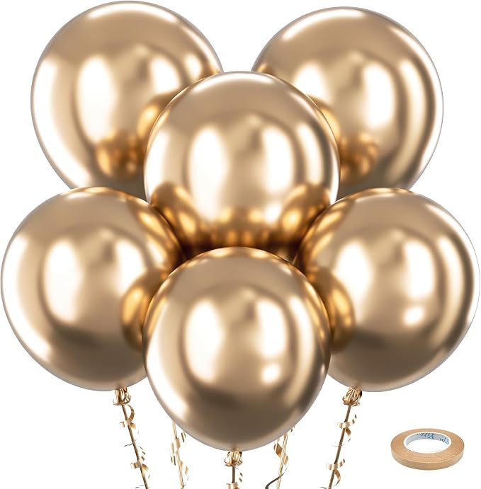 Bezente Metallic Champagne Gold Latex Party Balloons 30 Pack 18 inch | Chrome by Bezente
