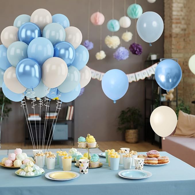 Blue White Sand Balloons Dusty Slate Fog Pastel Metallic Blue Beige Balloon - Image 8