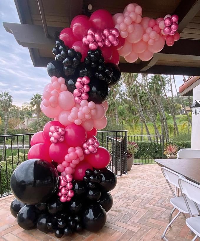 148Pcs Pink and Black Balloons Garland Arch Kit - Image 3