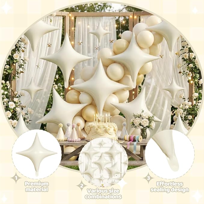 Cream Balloons, 26 Inch and 10 Inch Cream Stars Shaped Balloon - Image 3