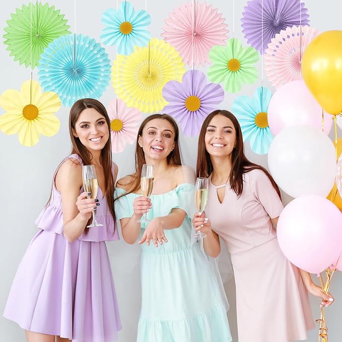 ADLKGG 12 Pcs Pastel Paper Fans, Macaron Flower Wall Backdrop | Hanging Rosette - Image 5