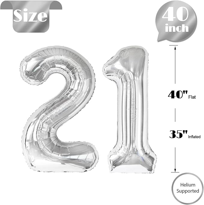 Silver Number 21 Balloon 40 Inch - Image 5