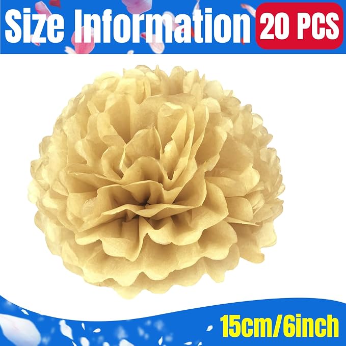 Qimoo 20pcs Khaki Tissue Paper Pom-poms Flowers Ball - Image 2