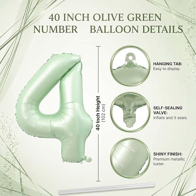 Olive Green Number 4 Balloon 40 Inch, Wall Hanging Sign - Image 4