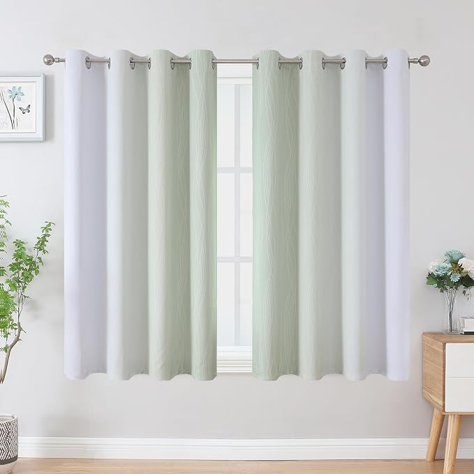 Sage and Greyish White Blackout Curtains 45 Inch Length, Light Blocking - Image 2