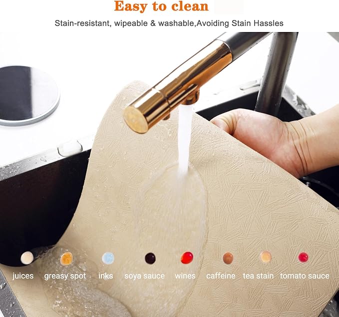 Vinyl Beige Placemats Set of 4 Wipeable Waterproof Table Mats | Heat Resistant - Image 4