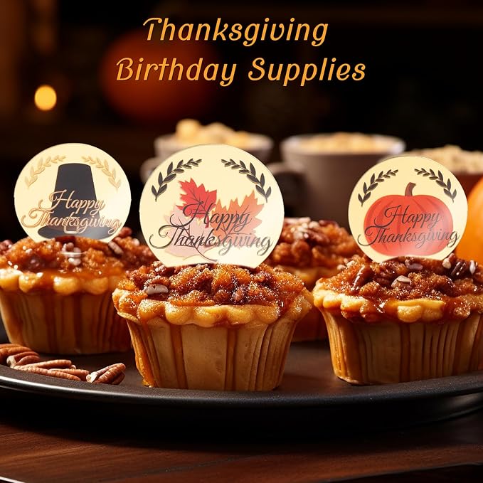 20Pcs Happy Thanksgiving Cupcake Toppers Pumpkin Cake Decor - Image 7