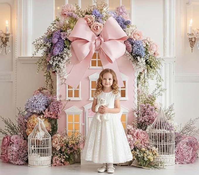 Kate 10x6.5ft Pink Dream Dollhouse Pink Bow Backdrop - Image 3