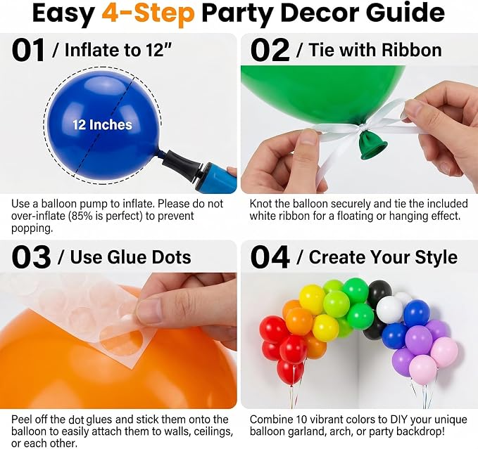 50pcs 12 Inch Premium Multicolor Rainbow Balloons | Helium Quality Colorful - Image 3