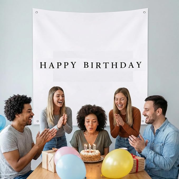 Oudain 59x59 Inch Happy Birthday Burlap Banner, Fabric Party Decorations - Image 6