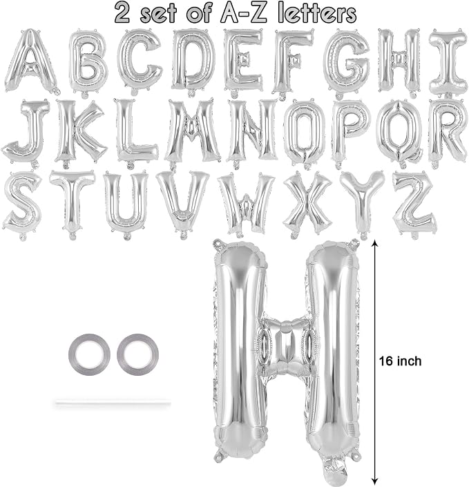 52 Pcs Silver Letter Balloons, 16 Inch Foil Alphabet Letter Balloons, Letter - Image 2