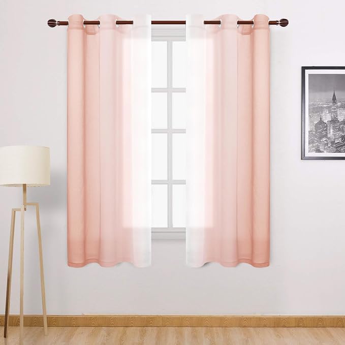 DWCN Blush Pink Faux Linen Ombre Sheer Curtains by DWCN