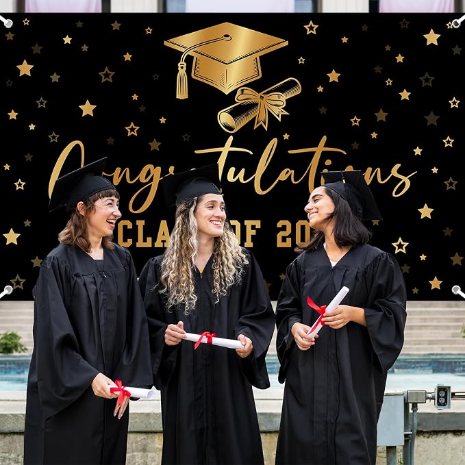 Class of 2026 Graduation Backdrop Black Gold Congrats Grad Banner - Image 8