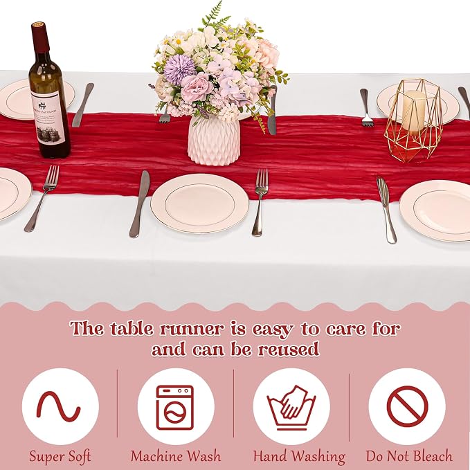 10 Pack Red Cheesecloth Table Runner 10FT Boho Gauze Fabric Table Runner - Image 4
