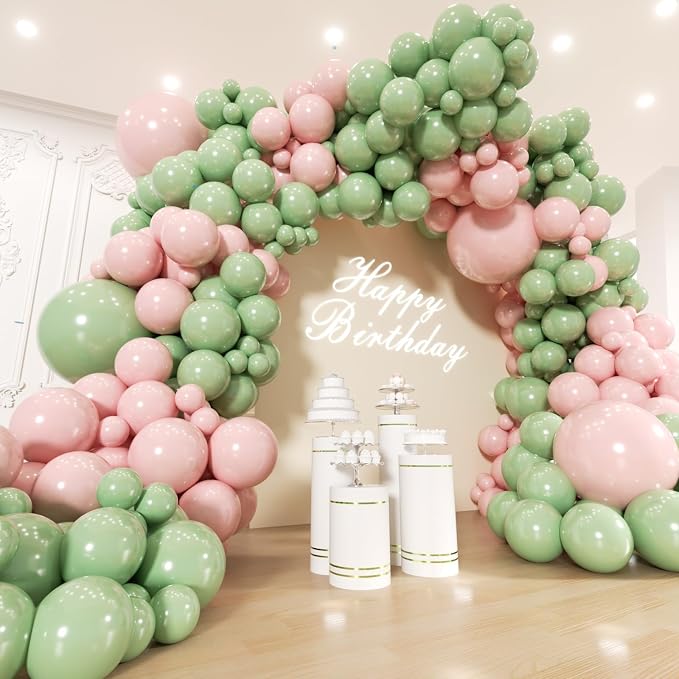 Pink and Green Balloons Garland Arch Kit 154Pcs by Unknown
