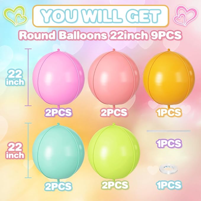 Pastel Colorful Round Foil Balloons 9 pcs - Image 2
