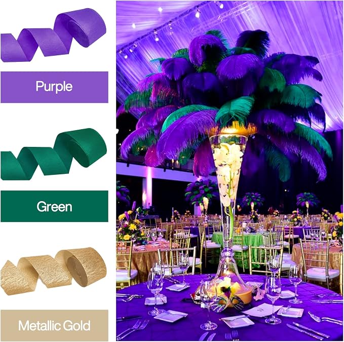 PartyWoo Mardi Gras Crepe Paper Streamers 6 Rolls 492 ft Pack of Metallic Gold - Image 2