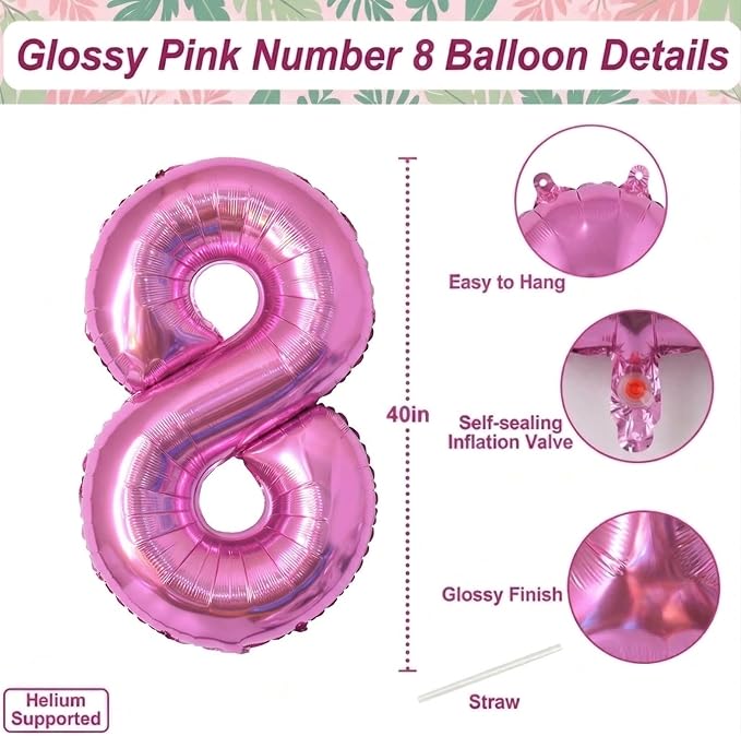Pink Number 8 Balloon 40 Inch, Shiny Metallic Numeral - Image 4