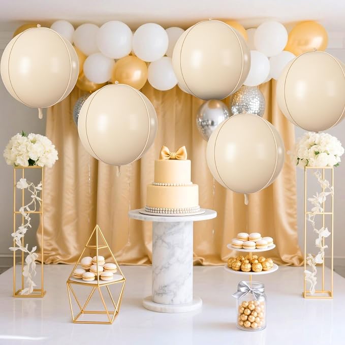 Cream Round Foil Balloons 9 pcs, Apricot Beige Giant 4D Round Balloons 22 Inch - Image 3