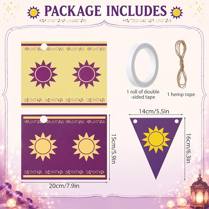 15 Pcs Princess Sun Party Decorations 4.92 ft Purple and Golden Hanging - Image 4