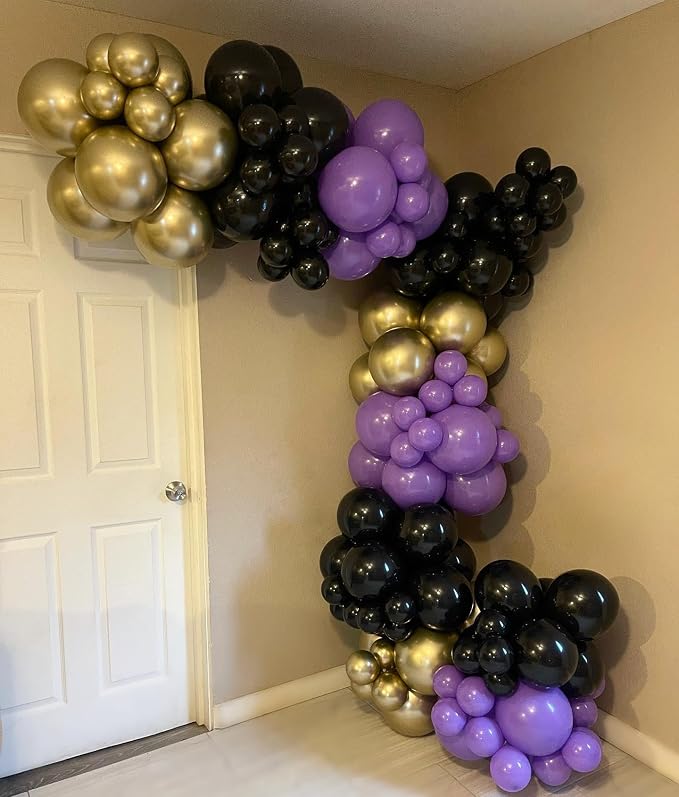 Purple and Gold Balloons, 12 Inch Black Purple and Gold Confetti Balloons - Image 6