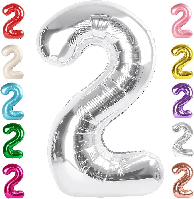 2 Balloon Numbers Birthday Decorations, 40In Silver Balloons by Mluchee