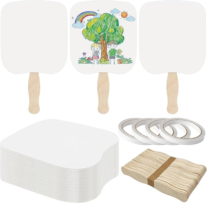LOTMER 50 Sets Church Fans Handheld Kit | 100 Blank Cardstock Fan Sheets and 50 by LOTMER