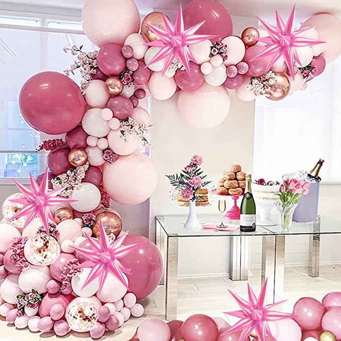 60 PCS Pink Star Balloons, 12 Point cone Explosion Star Foil Balloons - Image 5