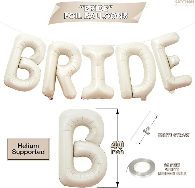 KatchOn white Bride Balloons Beige 40 Inch, Bachelorette Party Decorations | - Image 2
