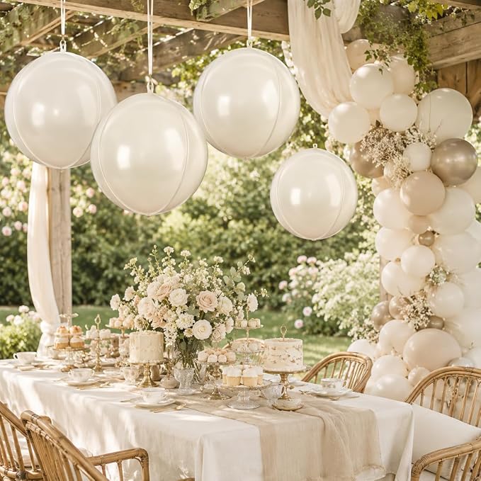 22 Inch Cream White Round Foil Balloons, Sphere Ball 4D Balloon, Large Cream - Image 6