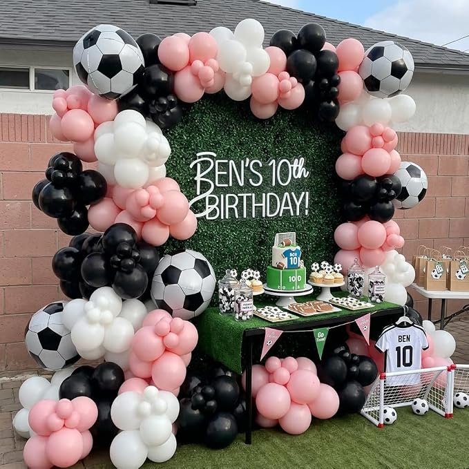 Light Pink and White Soccer Balloons, 12 Inch Pastel Pink and Black Clear - Image 9