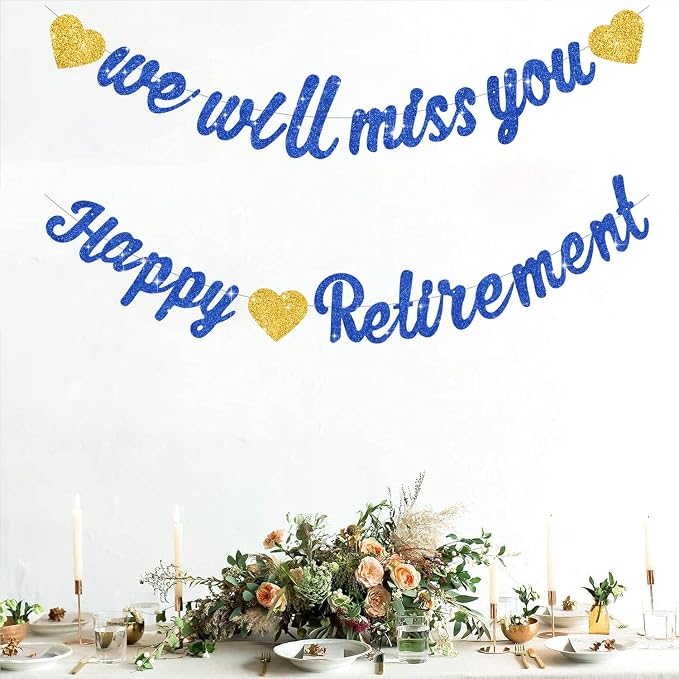 Glitter Navy Blue Happy Retirement We Will Missed You Banner Pre-Strung - Image 6