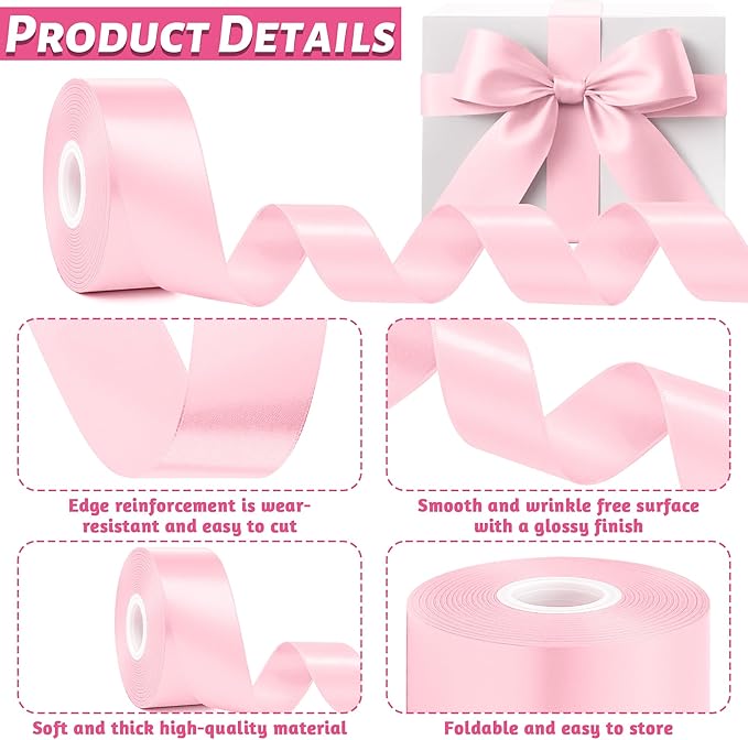 1 1/2In 30Yards Pink Satin Ribbon - Image 3