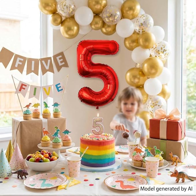 Red Number 5 Balloon 40 Inch, Foil Numeral - Image 6