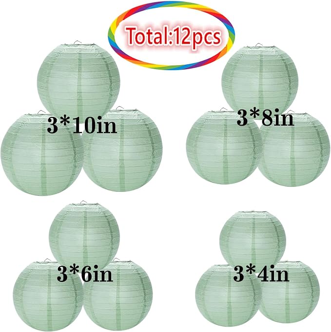 Dusty Sage Green Paper Lanterns 12Pcs Hanging Round Paper Lanterns Decorative - Image 2