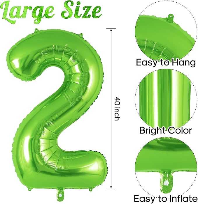 Green Number 2 Balloon 40 Inch, Big Large Foil Helium Number Balloons, Jumbo - Image 3